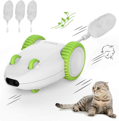 PETGEEK Hidey Mouse Electronic Interactive Cat Toy, Hide Mouse Cat Toy with Squeaky Mouse, Automatic Cat Toys with Catnip Filled Hidey Mouse, Cat Toys Interactive for Indoor Cats Play (Green)