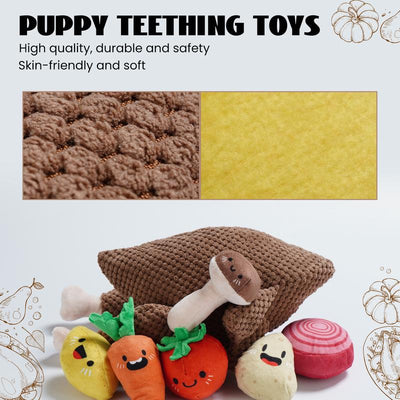 Nocciola 7-In-1 Thanksgiving Turkey Dog Toy,Big Turkey Puzzle Toy with 6 Squeaky Veggie Plush Toy, Interactive Enrichment Dog Toys for All Breeds