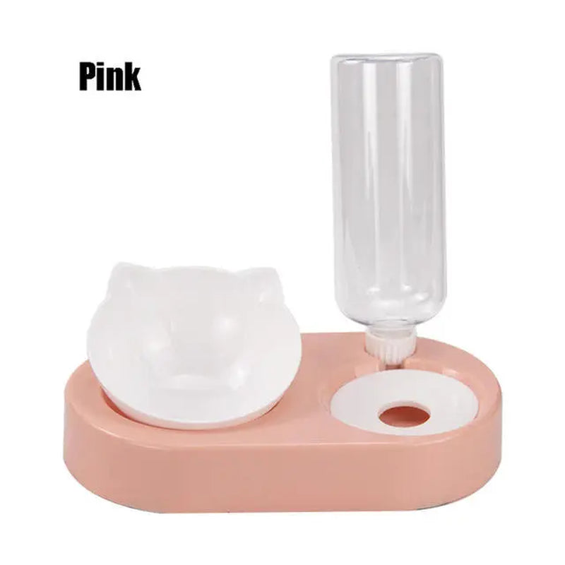 Pet Bowl Double Bowls Food Water Feeder with Auto Water Dispenser