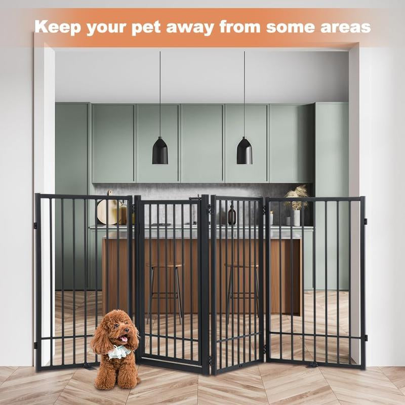 Foldable Free Standing Dog Gate with Door , Extra Wide Indoor Dog Fence, 31.5'' Height 
