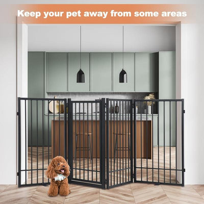 Foldable Free Standing Dog Gate with Door , Extra Wide Indoor Dog Fence, 31.5'' Height 