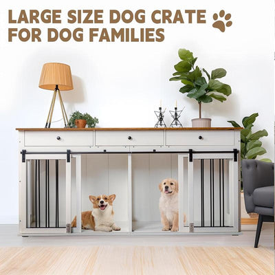 Dog Crate Furniture Large Breed Wooden Dog Kennel with Room Divider & 3 Drawer,Double Doors 