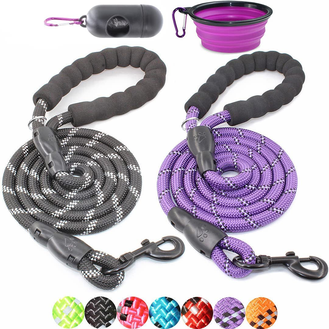 2 Packs 5FT Dog Leash with Comfortable Padded Handle and Highly Reflective 