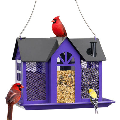 Kingsyard Bird Feeder House for Outside, Metal Mesh Wild Bird Feeder with Triple Feeders for Finch Cardinal Chickadee, Large Capacity, Weatherproof and Durable