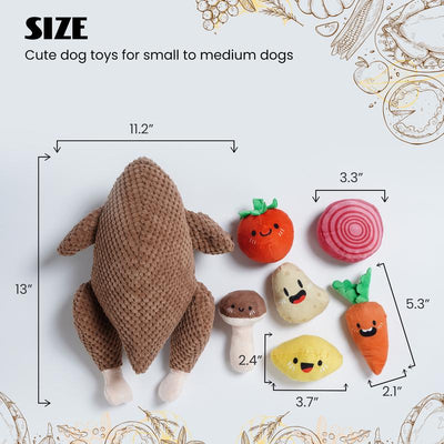 Nocciola 7-In-1 Thanksgiving Turkey Dog Toy,Big Turkey Puzzle Toy with 6 Squeaky Veggie Plush Toy, Interactive Enrichment Dog Toys for All Breeds