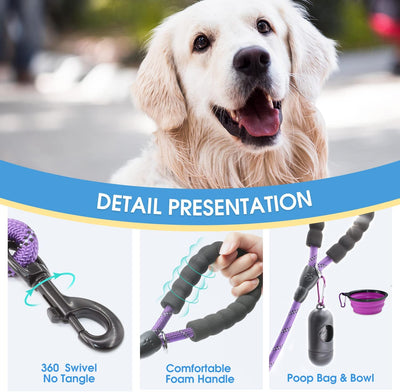2 Packs 5FT Dog Leash with Comfortable Padded Handle and Highly Reflective 