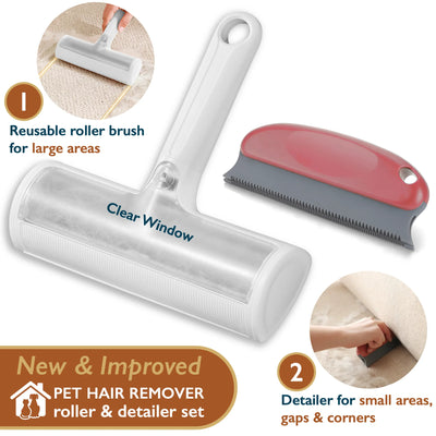 Pet Hair Remover - Pet Hair Roller & Detailer Set, Reusable Lint Roller 