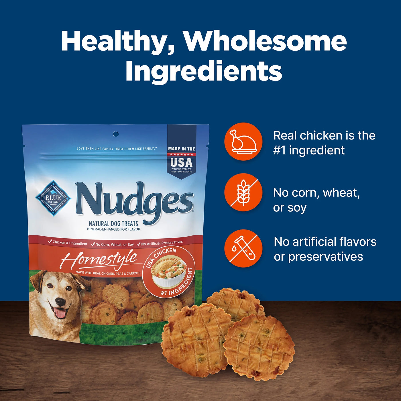 Nudges Homestyle Natural Dog Treats Made with Real Chicken, 16-Oz. Bag