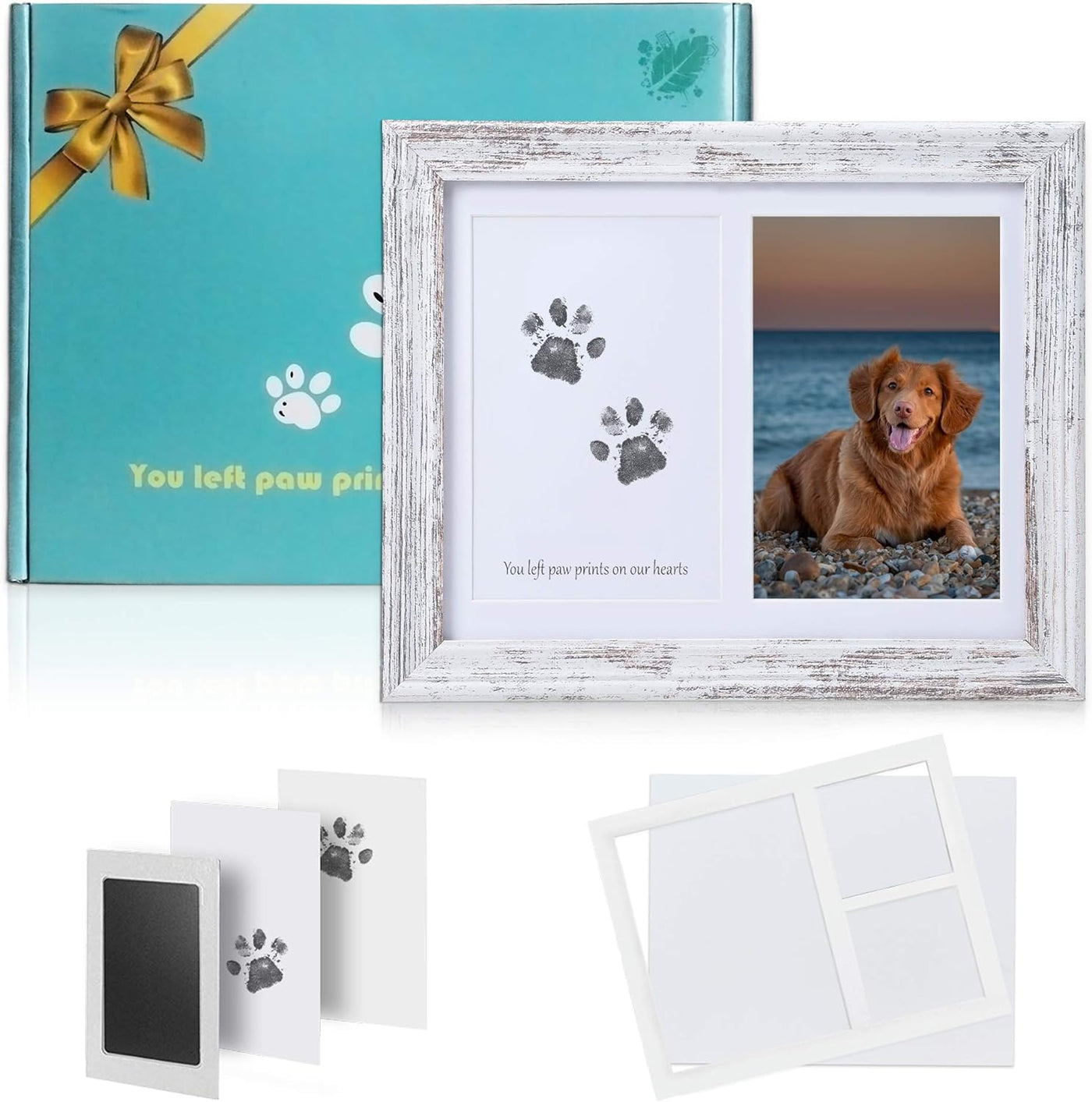 Dog Paw Print Kit Frame - Pet Memorial Picture Frame with Pawprints - Dog or Cat Paw Print Kit, Pet Keepsake Picture Frame for Pet Love Dog Memorial Gifts for Paw Print Frame, Sympathy Gift