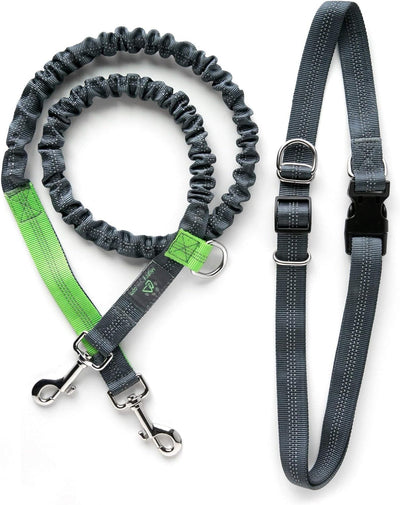 Mighty Paw Hands Free Dog Leash | Bungee Waist Leash for Dog Walking. Pet Running Hands Free Tether for Large, Medium & Small Breeds. Pet Waist Belt (36" - 48") up to 150 Lbs - Gray