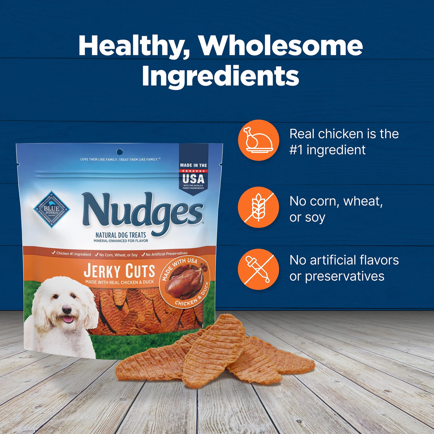 Nudges Jerky Cuts Dog Treats Made with Real Chicken & Duck, 8-Oz. Bag