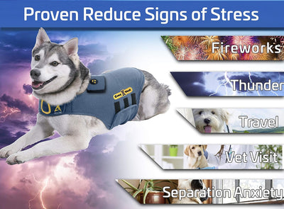 Cozyvest® Dog Anxiety Vest 3-In-1 Music & Aromatherapy Shirt, Relaxing Sound & Essential Oil Scent Jacket, Fireworks Thunder Separation & Thunderstorm Canine Stress Relief Coat (Gray, XL [65-110 Lbs])