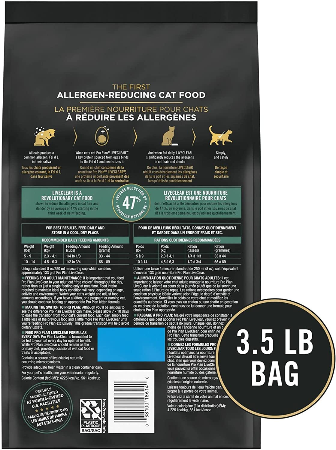 Purina Pro Plan Allergen Reducing, High Protein Cat Food, LIVECLEAR Salmon and Rice Formula - 3.5 Lb. Bag