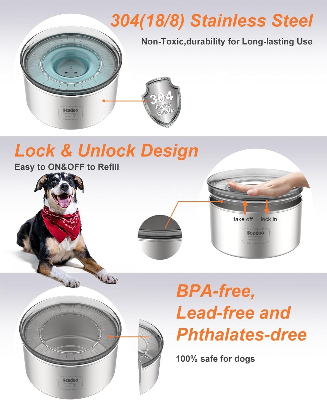 1Gallon Dog Water Bowl, 3.8L No Spill Water Bowl  Stainless Steel 