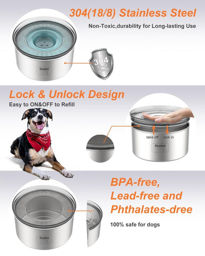 1Gallon Dog Water Bowl, 3.8L No Spill Water Bowl  Stainless Steel 