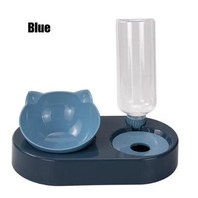 Pet Bowl Double Bowls Food Water Feeder with Auto Water Dispenser