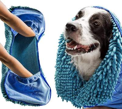 Quick Dry Towel for Dogs | Ultra Absorbent | Extra Large 35X15 Size for All Breeds | Comfortable Hand Pockets 