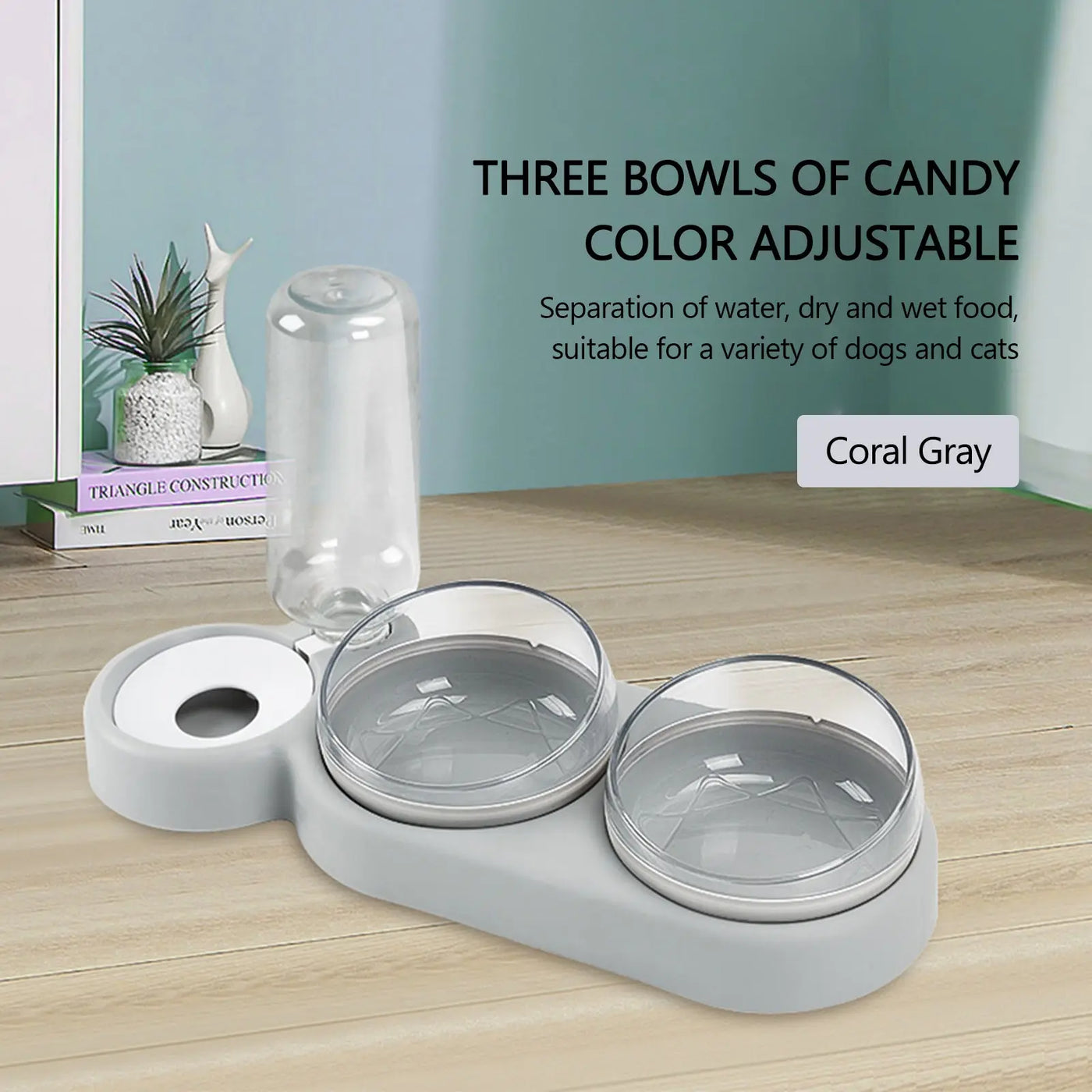 Pet Bowl Double Bowls Food Water Feeder with Auto Water Dispenser