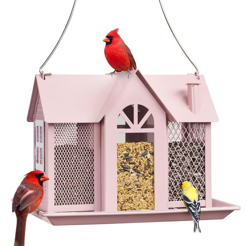Kingsyard Bird Feeder House for Outside, Metal Mesh Wild Bird Feeder with Triple Feeders for Finch Cardinal Chickadee, Large Capacity, Weatherproof and Durable