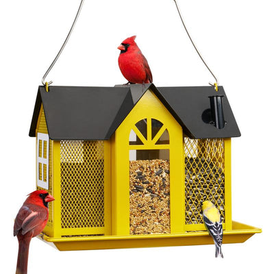 Kingsyard Bird Feeder House for Outside, Metal Mesh Wild Bird Feeder with Triple Feeders for Finch Cardinal Chickadee, Large Capacity, Weatherproof and Durable