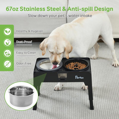Pawque 2-In-1 Elevated Dog Bowls Slow Feeder with 304 Stainless Steel Dog Water Bowl, 67Oz Non-Slip Adjustable Raised Dog Food Bowl Stand for Dogs