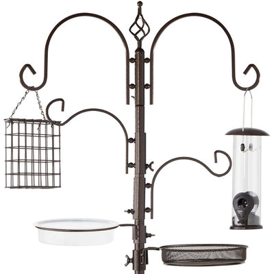Best Choice Products 91In 4-Hook Bird Feeding Station, Steel Multi-Feeder Stand W/ 2 Feeders, Tray, Bird Bath