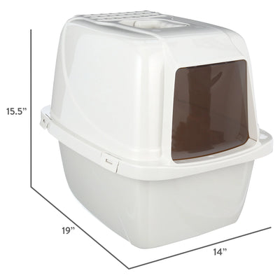 Pets Odor Control Large Enclosed Cat Litter Box, Hooded, Pearl, CP6