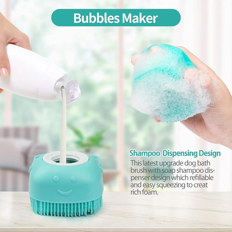 2Pack Dog Bath Brush Soft Silicone Pet Shampoo Massage Dispenser Grooming 