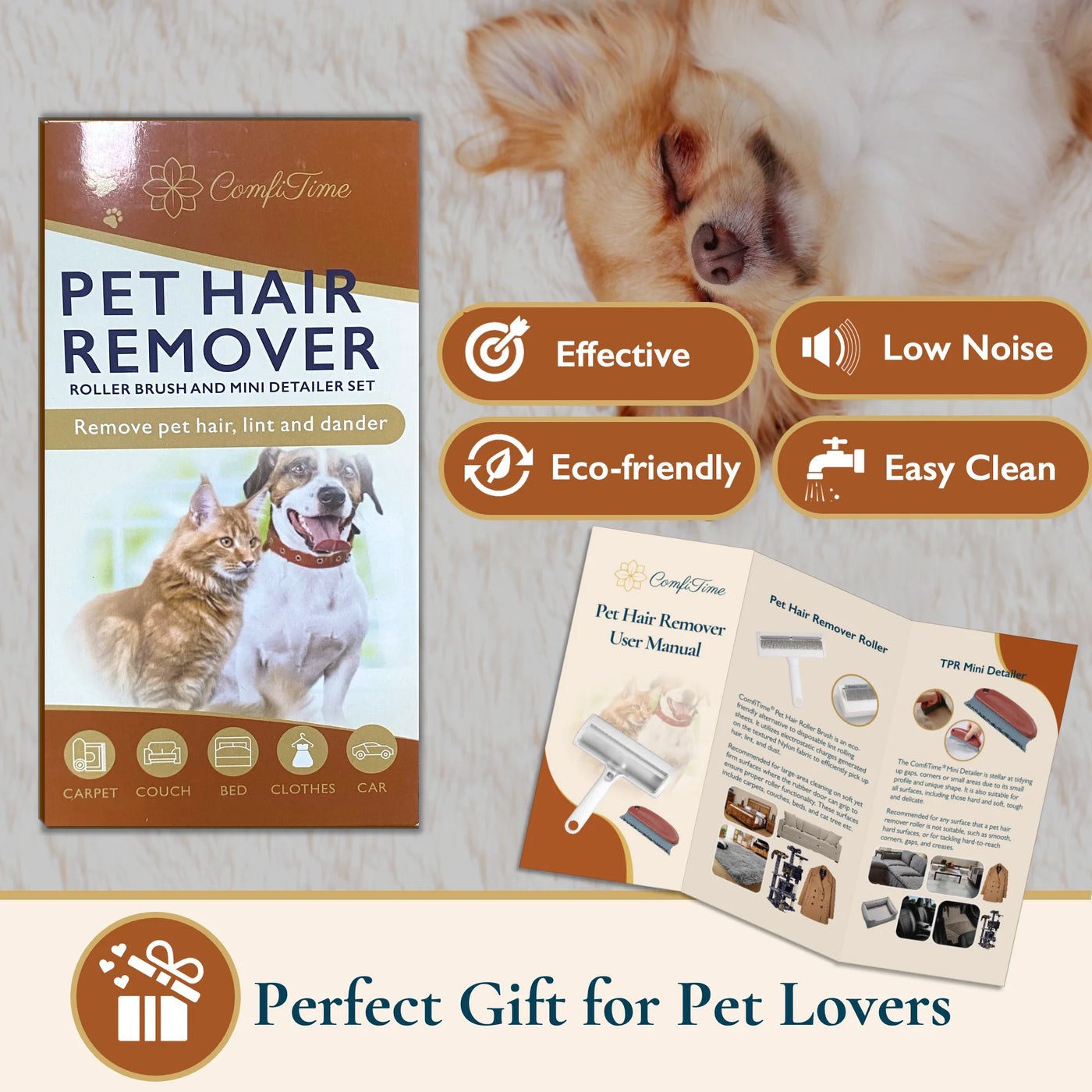 Pet Hair Remover - Pet Hair Roller & Detailer Set, Reusable Lint Roller 