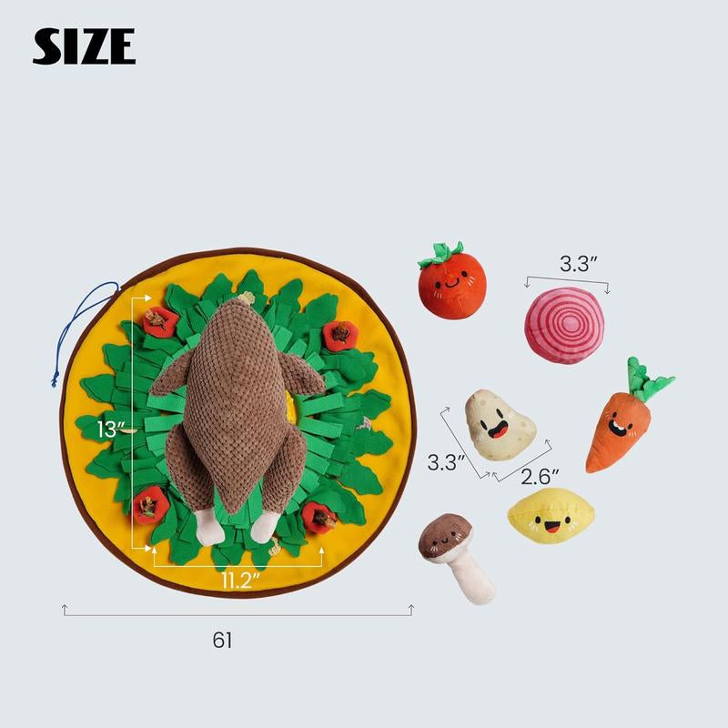 Nocciola 7-In-1 Thanksgiving Turkey Dog Toy,Big Turkey Puzzle Toy with 6 Squeaky Veggie Plush Toy, Interactive Enrichment Dog Toys for All Breeds