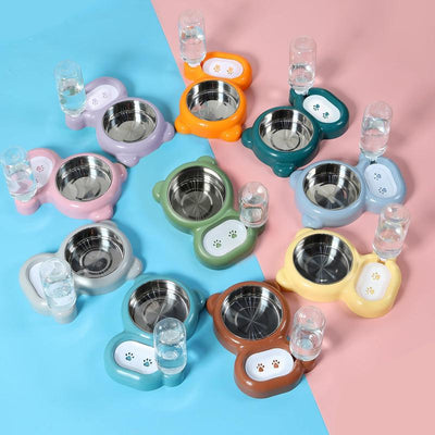 Pet Feeding Set with Water Dispenser and Stainless Steel Bowls for Dogs and Cats
