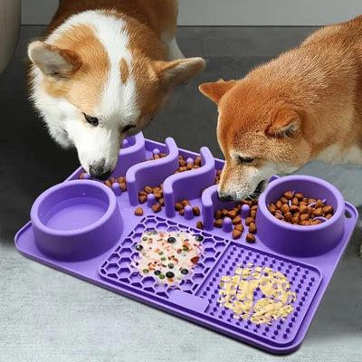 Slow Feeder 3 in 1 Dog Bowl & Licking Mat for Good Health & Mental Stimulation