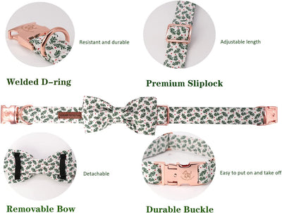 Elegant Little Tail Christmas Dog Collar, Pet Collar Soft with Comfy Bowtie Dog Collar Holiday Adjustable Pet Gift Collars for Small Medium Large Dogs
