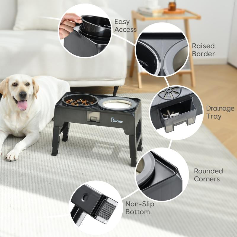 Pawque 2-In-1 Elevated Dog Bowls Slow Feeder with 304 Stainless Steel Dog Water Bowl, 67Oz Non-Slip Adjustable Raised Dog Food Bowl Stand for Dogs