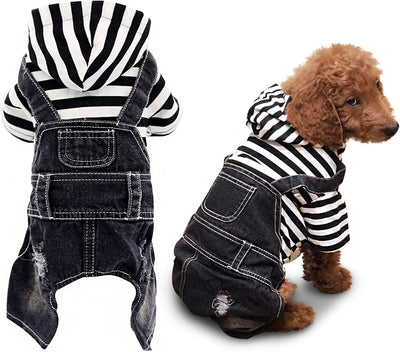 SILD Pet Denim Jumpsuit Dog Jeans Hoodies Cool Blue Coat Medium Small Dogs Classic Jacket Puppy Blue Vintage Washed Vests (L)