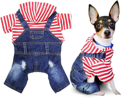 SILD Pet Denim Jumpsuit Dog Jeans Hoodies Cool Blue Coat Medium Small Dogs Classic Jacket Puppy Blue Vintage Washed Vests (L)