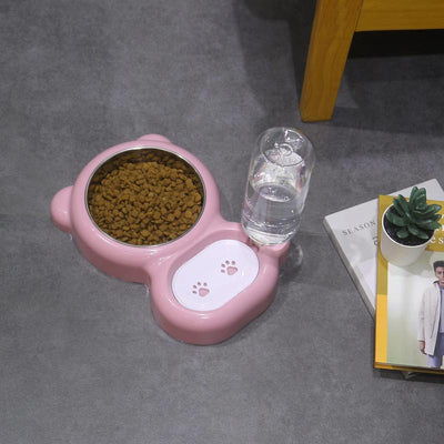 Pet Feeding Set with Water Dispenser and Stainless Steel Bowls for Dogs and Cats