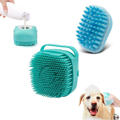 2Pack Dog Bath Brush Soft Silicone Pet Shampoo Massage Dispenser Grooming 