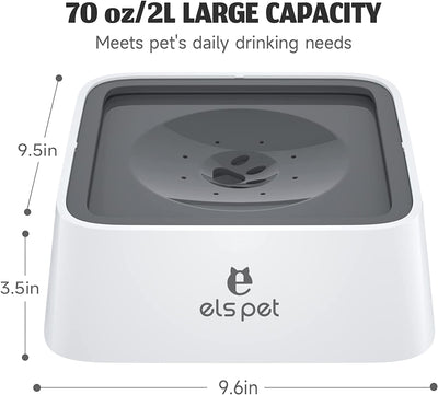 ELS PET No Spill Slow Water Feeder - Large Capacity 70Oz/2L (Grey)