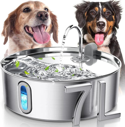 Dog Water Fountain for Large Dogs 7L/236Oz Stainless Steel Multi-Filtration Pet Fountain with Ultra-Quiet Pump
