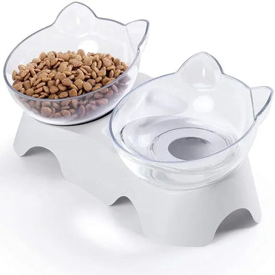 Pet Bowl Double Bowls Food Water Feeder with Auto Water Dispenser