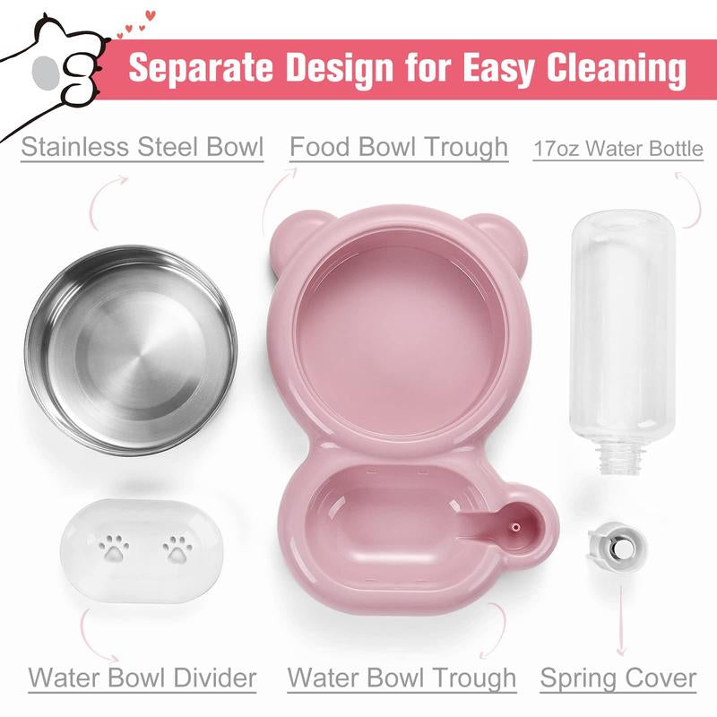 Pet Feeding Set with Water Dispenser and Stainless Steel Bowls for Dogs and Cats