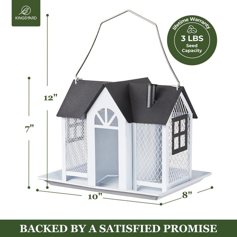 Kingsyard Bird Feeder House for Outside, Metal Mesh Wild Bird Feeder with Triple Feeders for Finch Cardinal Chickadee, Large Capacity, Weatherproof and Durable